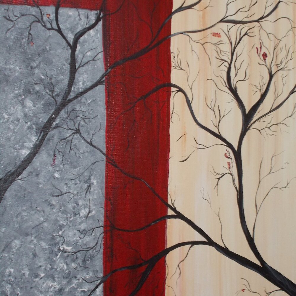New, Dual Trees acrylic painting hand painted, signed on 16"x20" canvas